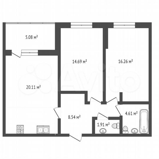2-к. квартира, 65 м², 4/7 эт.