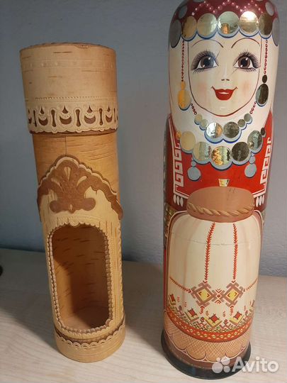 Подарочный футляр для бутылки (матрёшка, береста)