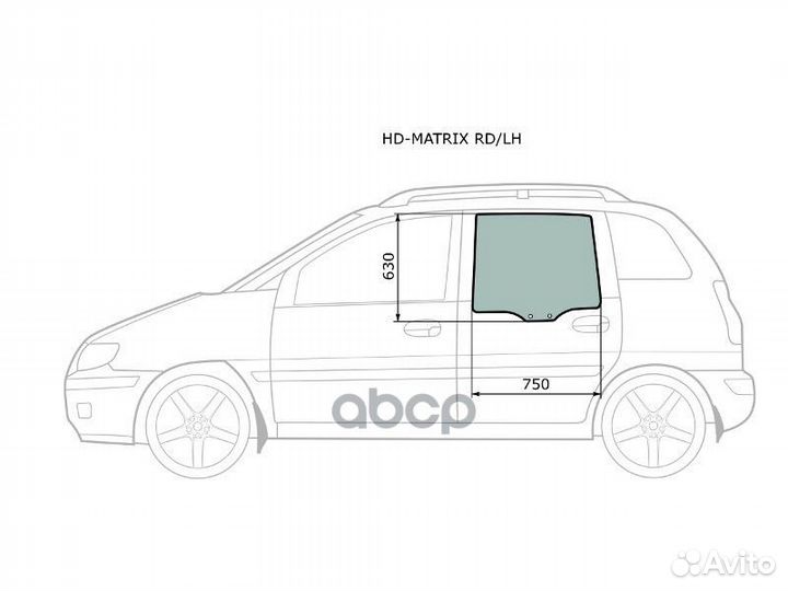 Стекло боковое опускное (Сзади/ Слева/ Цвет зел