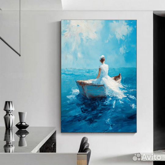 Большая картина маслом Девушка и Море подборка