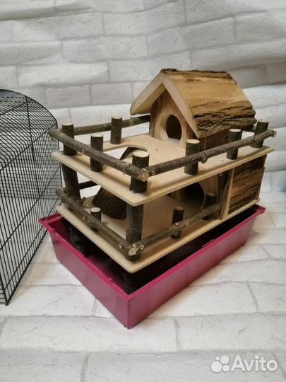 Эко-коттедж с клеткой для хомяка песчанки мышек