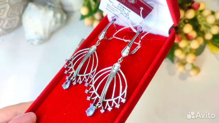Серьги топазы и аметисты, 65*30мм, 10,69гр, 925