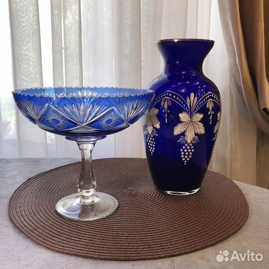 Ваза для фруктов цветное стекло и ваза 