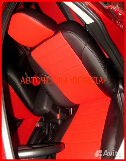 Чехлы Mitsubishi ASX из экокожи чёрно-красные