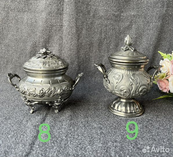 Сахарница винтажная оловянная