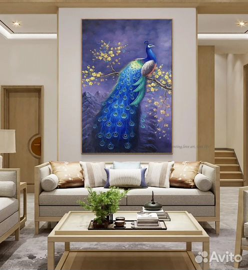 Интерьерная картина павлин детальная проработка