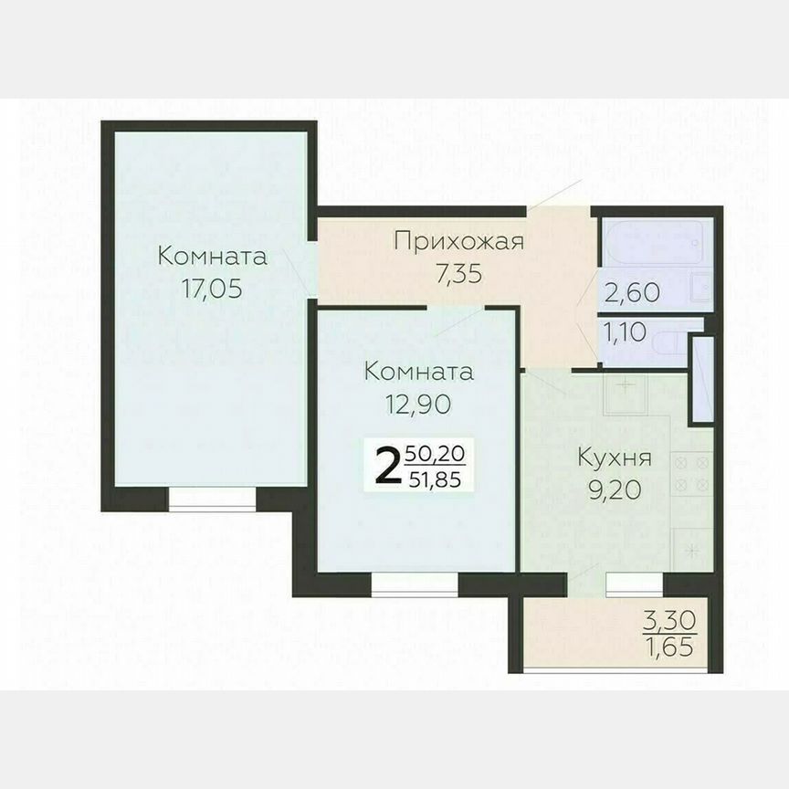 2-к. квартира, 51,9 м², 5/15 эт.
