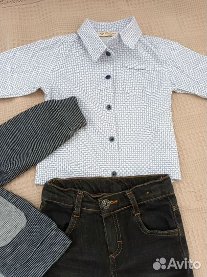 Комплект джинсы, рубашка, кардиган