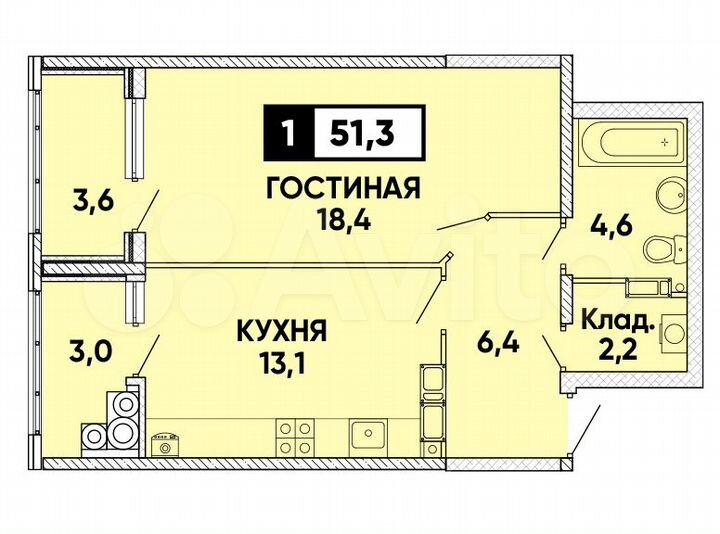 1-к. квартира, 51 м², 16/24 эт.