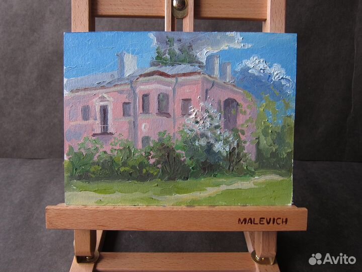 Картина маслом на картоне пейзаж Питер