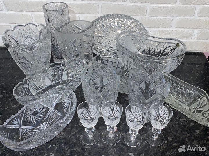 Хрустальная посуда СССР, вазы, салатники, штоф