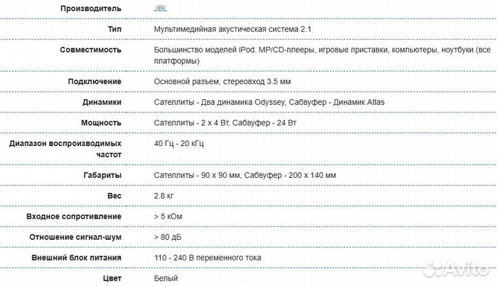 Акустика/колонки JBL Spyro White