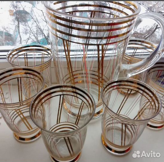 Винтаж, богемское стекло, набор для напитков