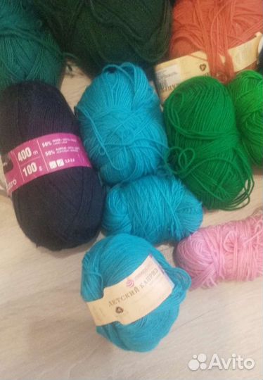 Пряжа для вязания хлопок, шерсть, полушерсть