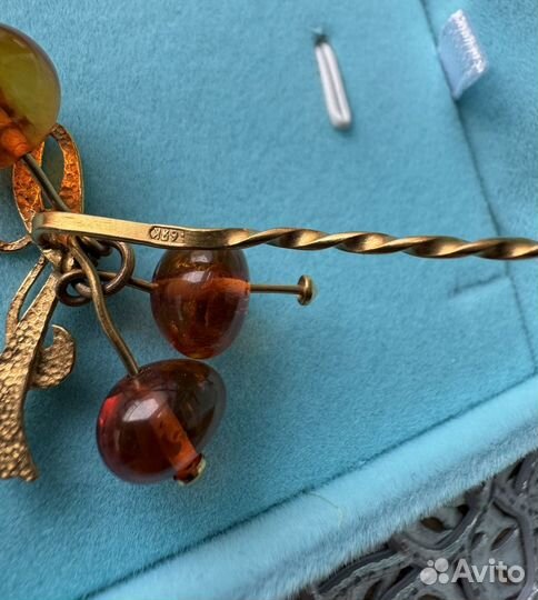 Брошь булавка янтарь позолота СССР винтаж