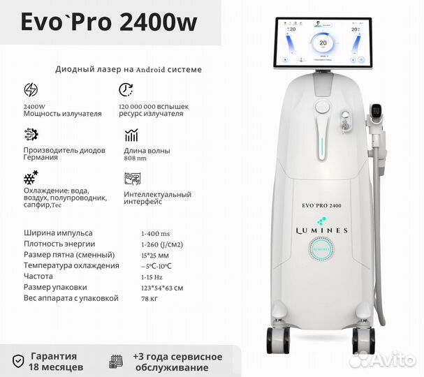 Диодный лазер для эпиляции люминес Evo Pro 2400