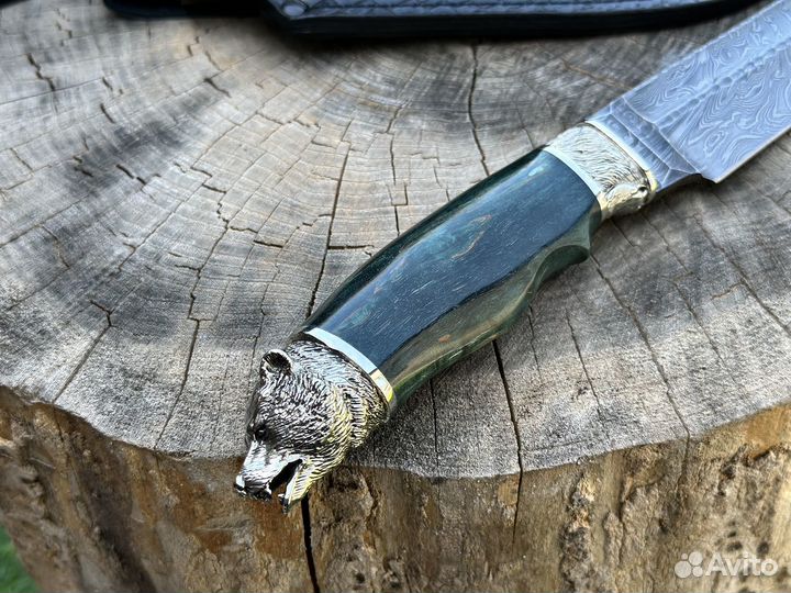 Нож из дамасской стали медведь