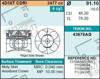 Поршень двигателя, комплект 4 шт, teikin (Индонези