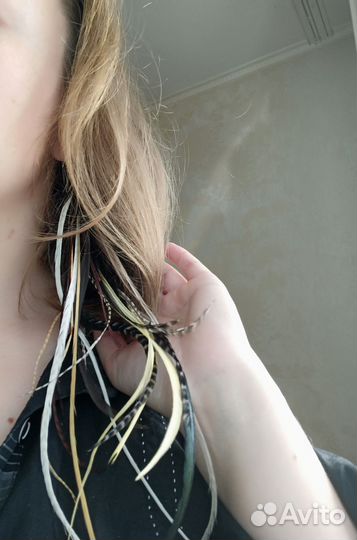 Заколка бохо перья петуха гризли 38 см в волосы