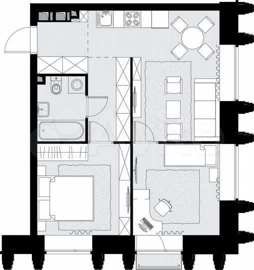2-к. апартаменты, 51,3 м², 7/25 эт.