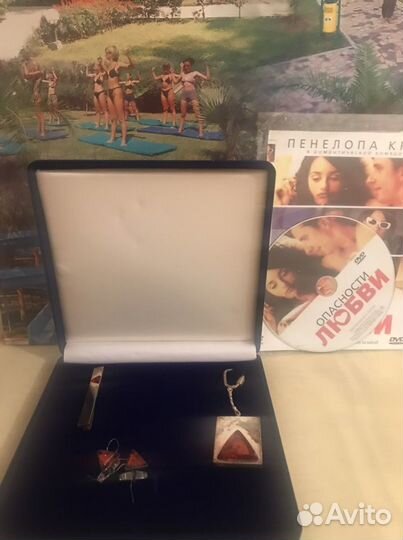 Натуральный крупный янтарь/Мужской набор/3предмета