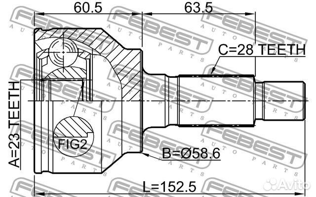 Шрус наружный 23x58.6x28 mazda 3 bl 08