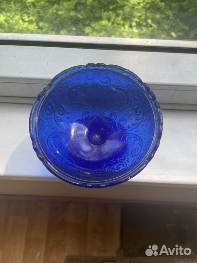 Ваза для конфет СССР синее стекло