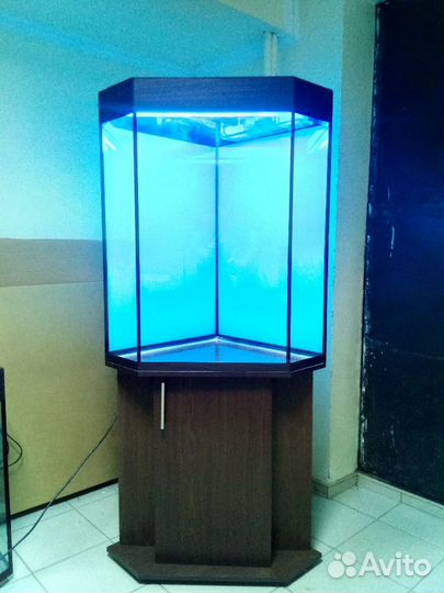 Аквариум 200, новый угловой, свет, биофильтр тумба