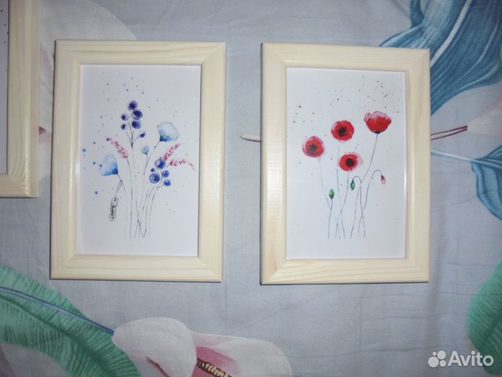 Наб 4 панно 13х17 в дерев рамке Луговые травы