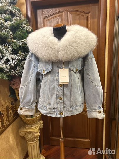 Джинсовая куртка пух/перо с нат мехом