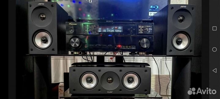 Акустика Jamo, ресивер Yamaha, двд, тв Sony