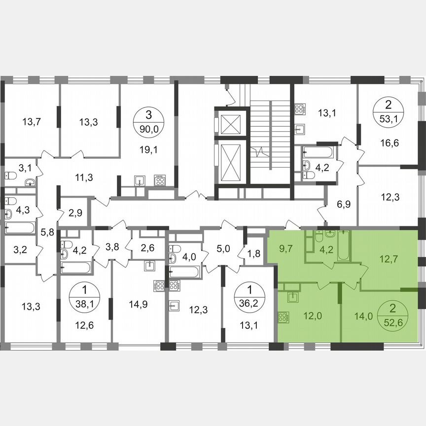 2-к. квартира, 52,6 м², 6/17 эт.