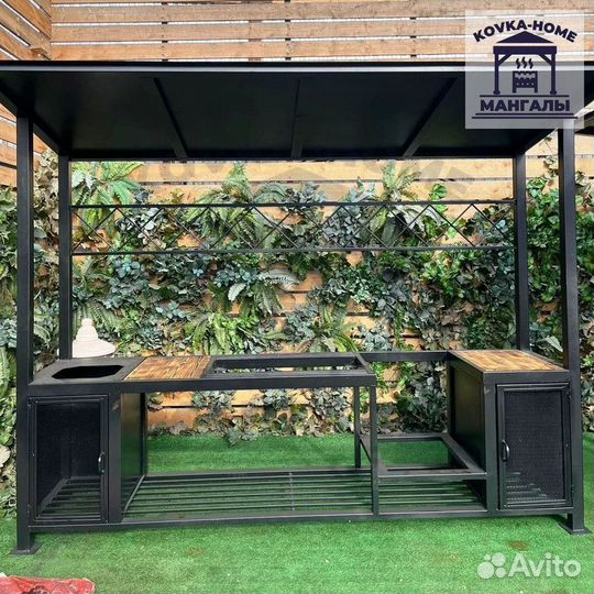 Лофт мангал с крышей из металла и мойкой