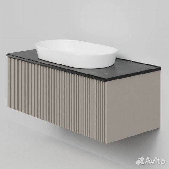 Тумба под раковину со столешницей La Fenice Terra 100 подвесная, cappuccino, бежевая матовая, столеш