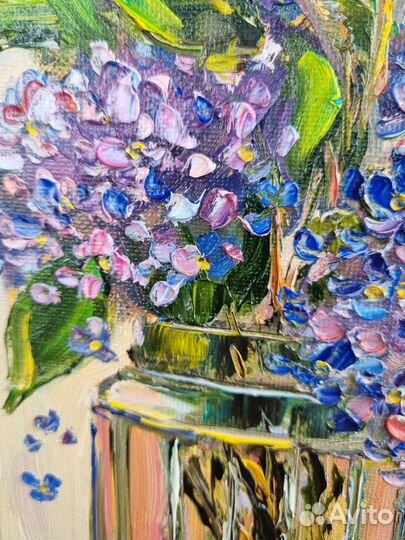 Картина маслом сирень цветы миниатюра натюрморт
