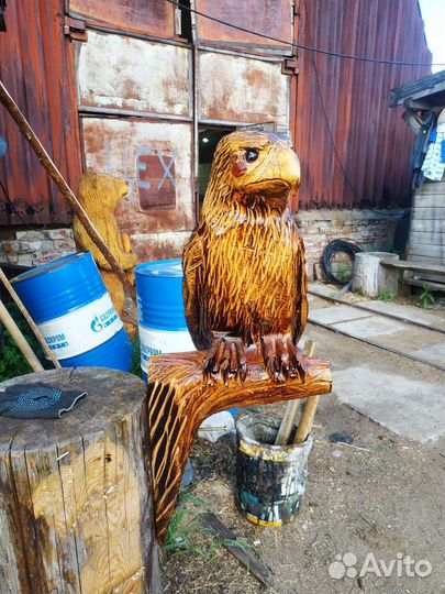 Деревянная скульптура сова орёл белка