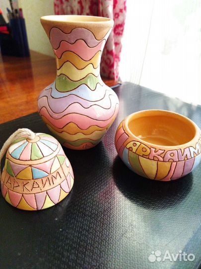 Набор ручной работы- ваза, колокольчик,солонка