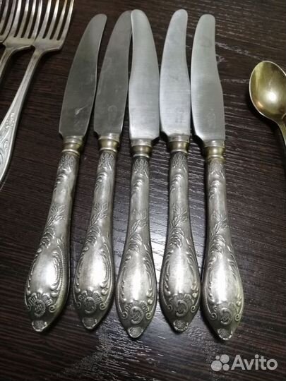 Мельхиор ножи 6шт, вилки 4шт, ложки 4шт