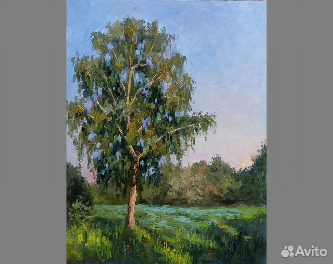 Картина маслом Пейзаж Русская Берёза в поле