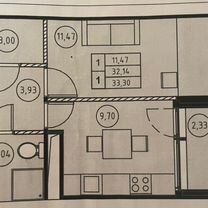 1-к. квартира, 33,3 м², 16/23 эт.