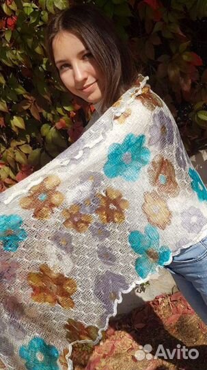 Палантин паутинка вязаный ажурный Ангора