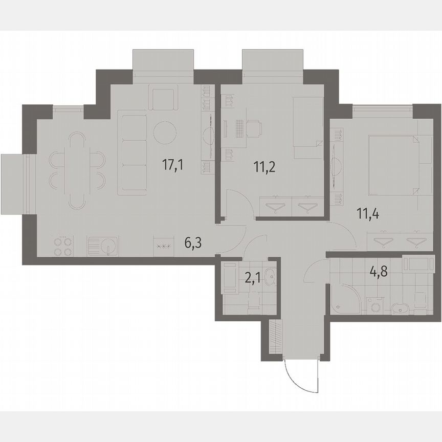 3-к. квартира, 60,3 м², 8/12 эт.