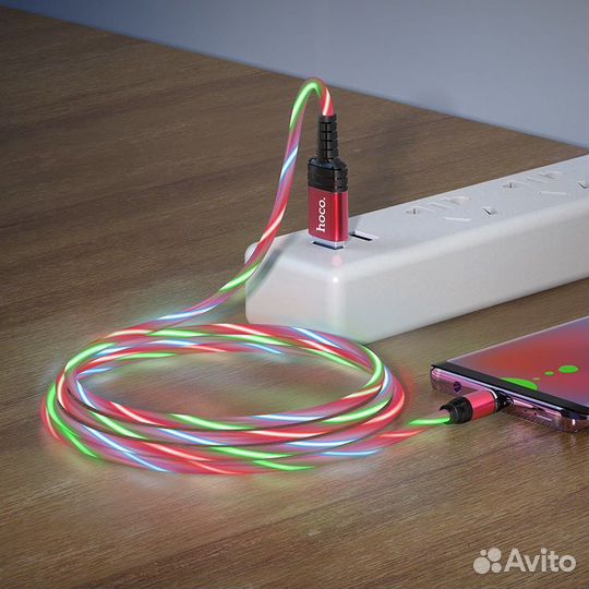 Магнитный зарядный кабель светящийся micro USB