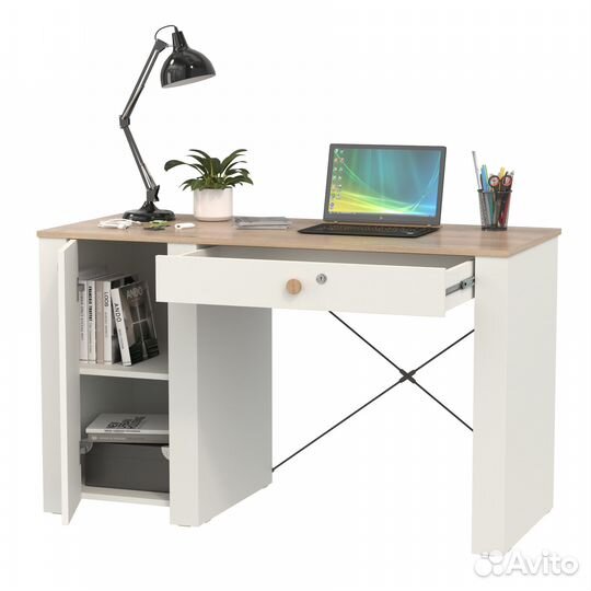 Стол письменный Моби Джастин 12.154 цвет белый шагрень/дуб белый эксклюзив