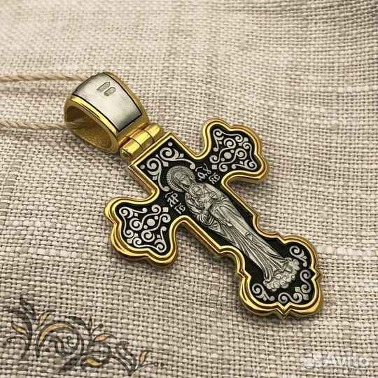 Серебряный крест Валаамская икона Божией Матери
