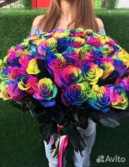 Радужные розы Букеты доставка цветов