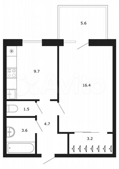 1-к. квартира, 39,1 м², 3/5 эт.