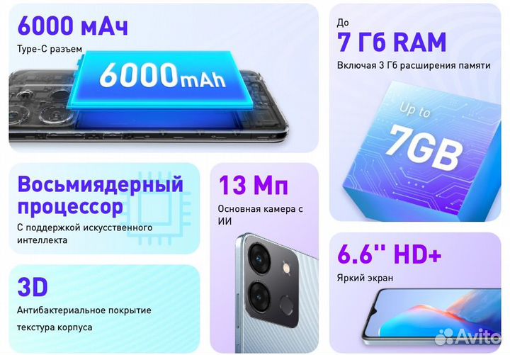 Infinix Smart 7 Plus, 3/64 ГБ