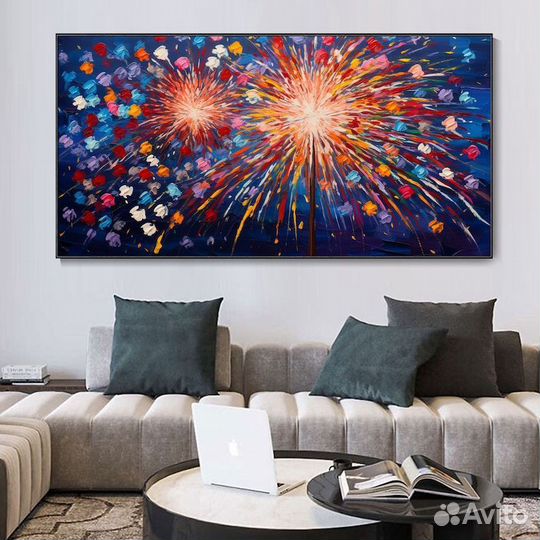 Большая картина маслом салют Музейное качество