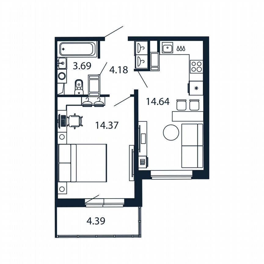 1-к. квартира, 35,8 м², 4/12 эт.